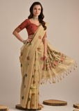 Chiku Beige Woven Cotton Silk Saree