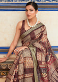 Chocolate Brown Woven Banarasi Printed Soft Silk Saree