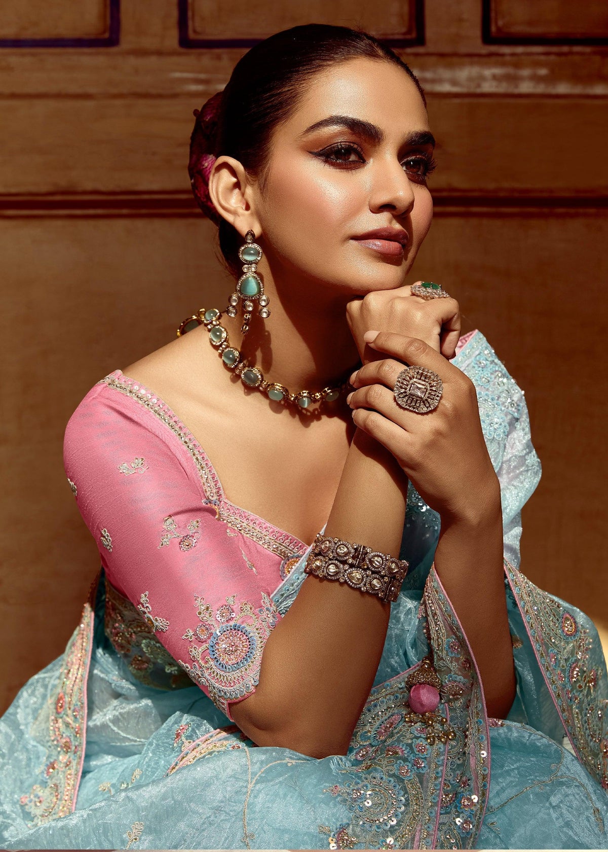 Blue Heavy Embroidered Designer Silk Saree