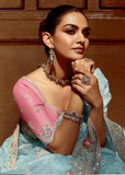 Blue Heavy Embroidered Designer Silk Saree
