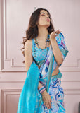 Angel Blue Woven Banarasi Cotton Silk Saree With Digital Print