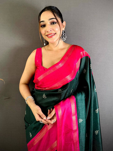 Green Soft Dola Block Print Pallu Saree