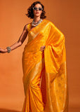 Blazing Yellow Dual Tone Banarasi Satin Silk Saree