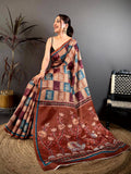 Classic Meenakari Block Print Tussar Saree