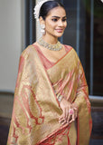 Bloom Peach Woven Banarasi Silk Saree