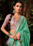 Aquamarine Green Woven Banarasi Silk Saree With Brocade Blouse