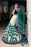 Tasar Silk Tie Dye Lehenga Set With Printed Dupatta And Chex Blouse