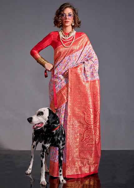 Carnation Pink Woven Banarasi Kashmiri Silk Saree