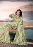 Pista Green Light Weight Cotton Silk Saree With Digital Print