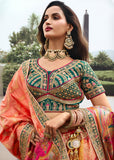 Salmon Peach Heavy Banarasi Bridal Lehenga