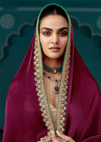 Beet Red Designer Embroidered Silk Saree With Contrast Blouse