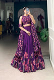 Floral Print Foil Work Silk Lehenga Choli - women's fashion mart