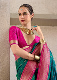 Alpine Green Woven Banarasi Silk Saree