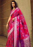 Princess Pink Woven Satin Silk Banarasi Saree With Brocade Blouse