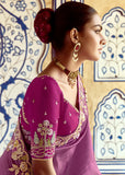 Striking Purple Heavy Embroidered Designer Silk Saree
