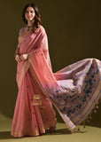 Coral Peach Woven Cotton Silk Saree