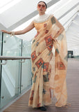 Day Beige Woven Linen Silk Saree With Print