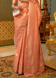 Narangi Peach Woven Banarasi Brocade Silk Saree