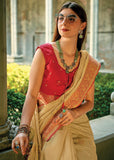 Almond Beige Woven Banarasi Tissue Silk Saree