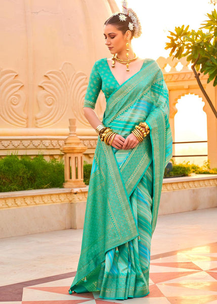 Aqua Green Printed Soft Silk Saree