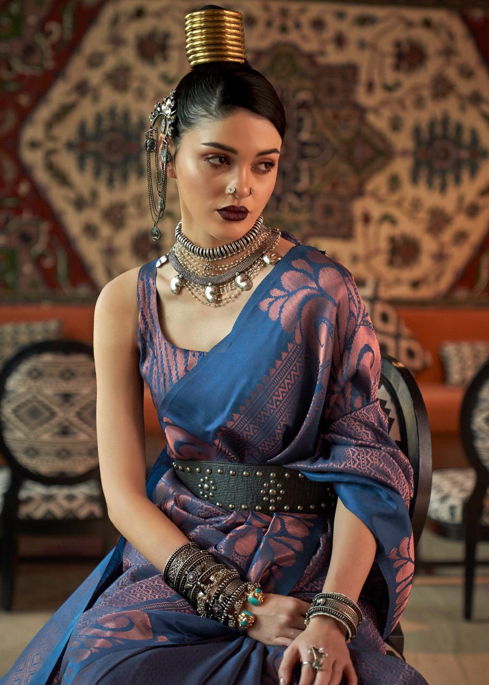 Royal Blue Woven Banarasi Brocade Silk Saree