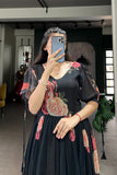 Black Floral Printed Georgette Dress - women's fashion mart