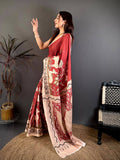 Classic Maroon Printed Soft Tussar Saree