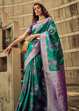 Panna Green Woven Satin Silk Banarasi Saree With Brocade Blouse