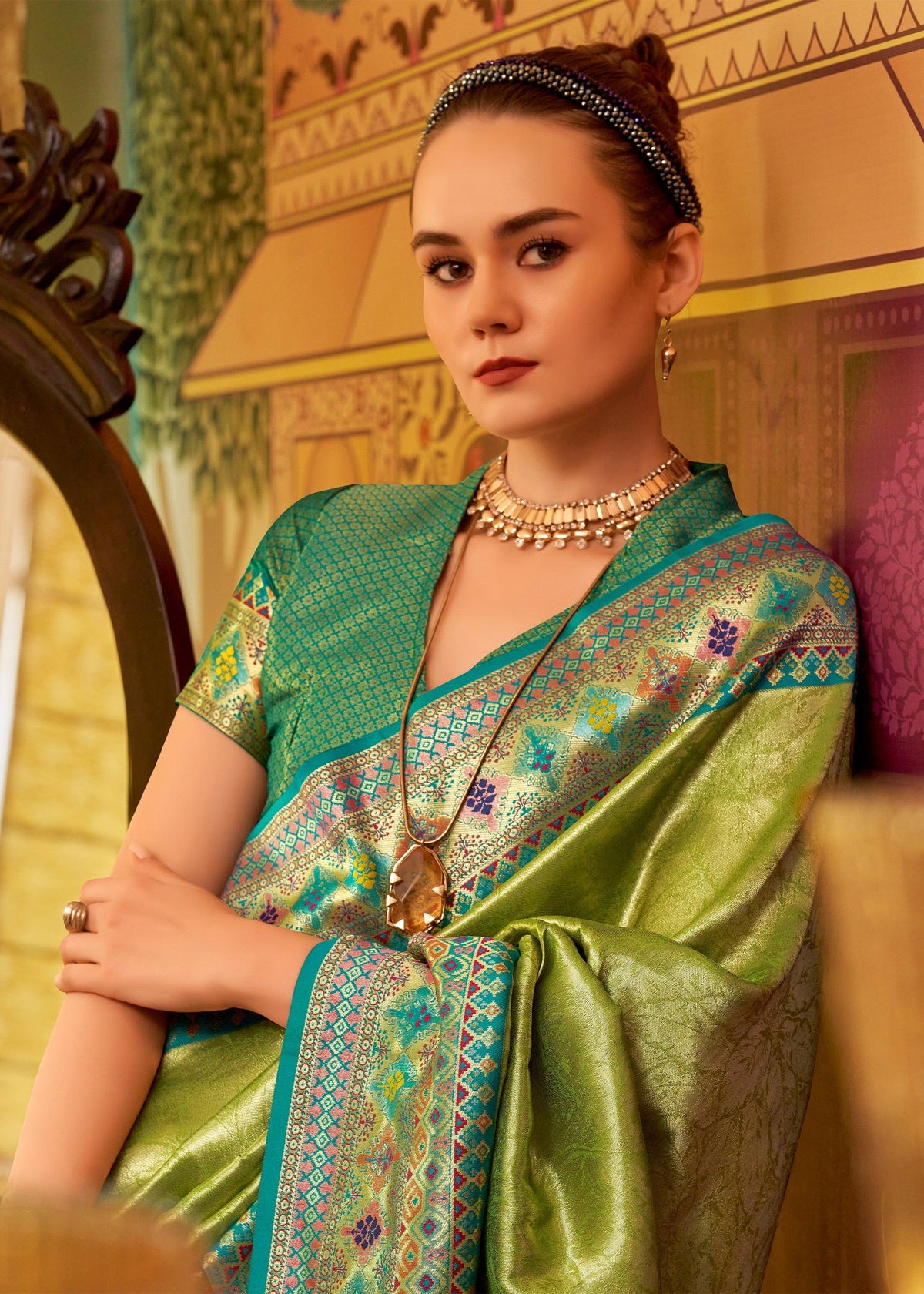 Bright Lime Green Kanjivaram  Saree