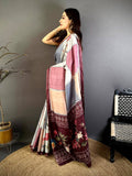 Artisan Tussar Contrast Kalamkari Pallu Saree