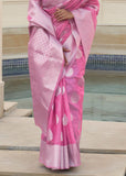 Gajari Pink Banarasi Linen Woven Silk Saree