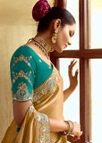 Bright Golden Heavy Embroidered Designer Silk Saree