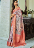 Antique Purple Woven Banarasi Soft Silk Saree With Digital Print