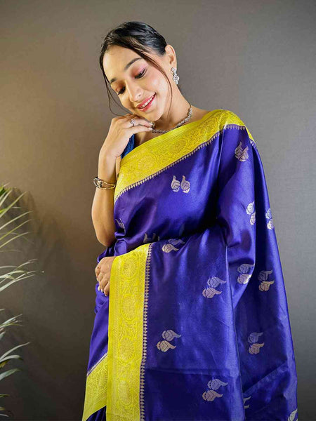 Elegant Purple Silk Saree with Gold Zari Accents  women's fashion mart