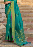 Basil Green Woven Banarasi Soft Silk Saree