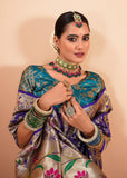 Iris Purple Woven Paithani Silk Saree With Contrast Blouse