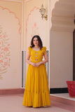 Stunning Sequins Multi Tread Beads Embroidered Work Women Gown