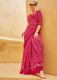 Magenta Pink Printed Georgette Light Weight Saree