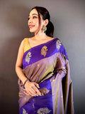 Classic Gold Silver Zari Rettapatta Border Saree