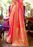 Appricot Peach Woven Smooth Satin Silk Banarasi Saree