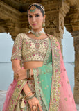 Cream And Pink Heavy Embroidered Designer Lehenga