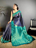 Navy Banarasi Katan Silk Gadwal Zari Saree