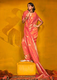 Camellia Orange Woven Banarasi Silk Saree