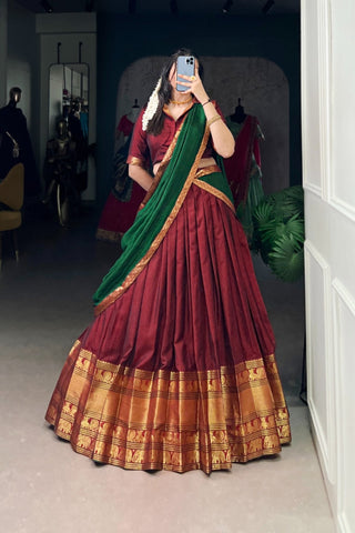 Beautiful Narayan Pet Cotton Zari Weaving Work Lehenga Choli