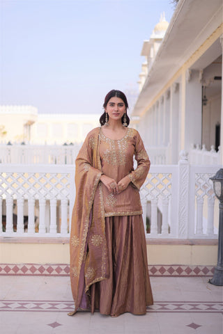Fendi Crush Zari Sequins Embroidered Kurti Sharara Set With Designer Dupatta