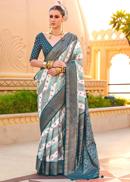 Teal Green Printed Soft Silk Saree