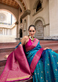 Coral Blue Woven Banarasi Silk Saree