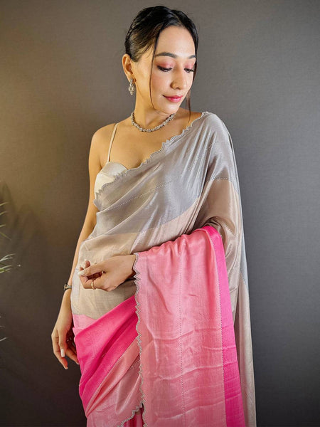 Zarocan Stone Cut Work Border Saree  women's fashion mart