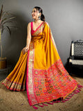 Yellow Soft Silk Pochampally Ikkat Minakari Saree