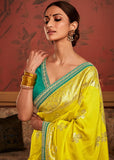 Blazing Yellow Woven Banarasi Designer Silk Saree With Embroidered Blouse